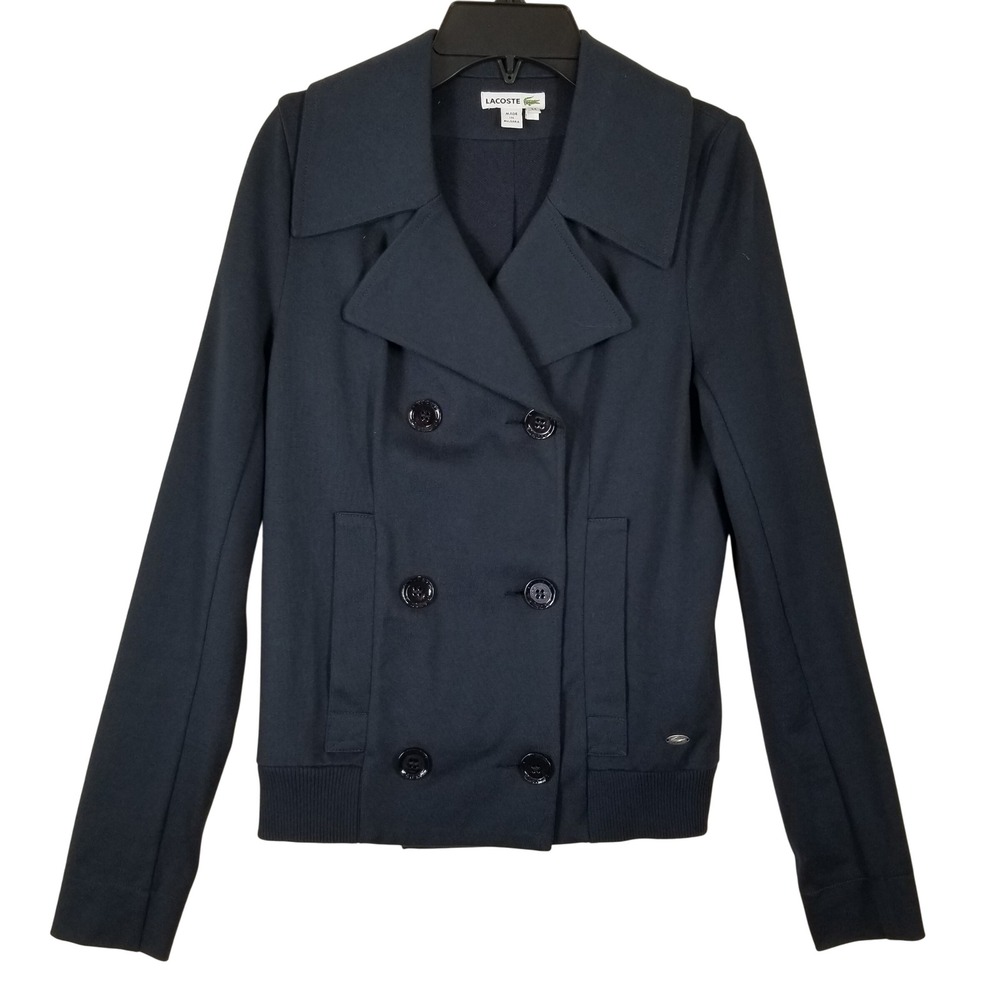 Lacoste Women Navy Blue Cotton Double Breasted Jacket Sz 34‎ F6900 Peacoat Style